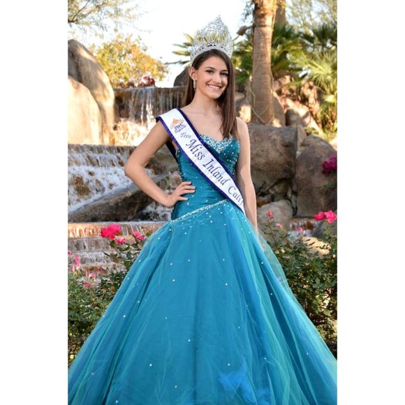 Mori Lee Teal Pageant Ballgown Pageant, Quinceanera, Prom Sz 1/2 - Picture 3 of 13